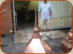 Copper Turret Finial Size Comparison to 6' man